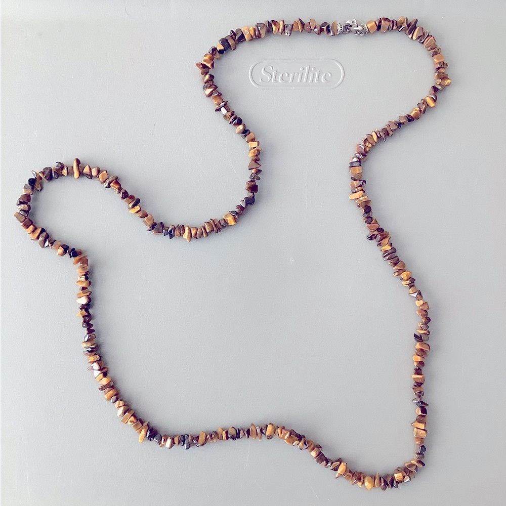 Brown Beaded Necklace 925 Sterling Silver Clasp Longer Length